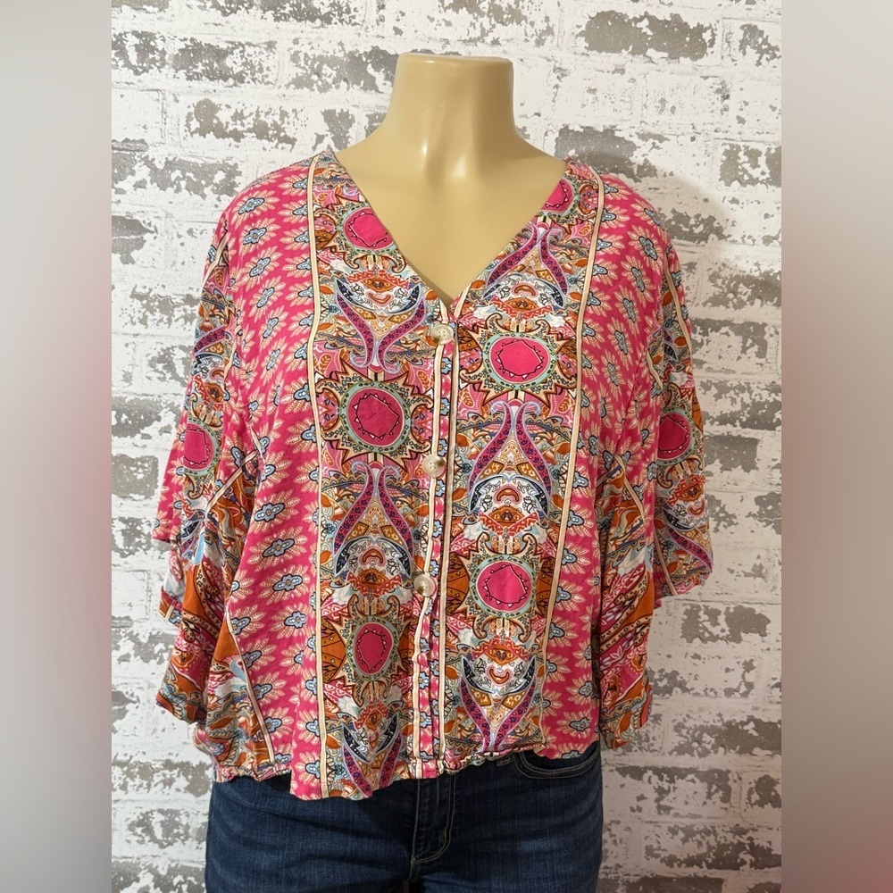 SHEIN Pink and Orange Boho Blouse